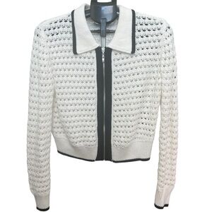 And Now This Women’s White & Black Knit Full Zip Cardigan Size Medium